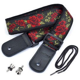 CLOUDMUSIC Tenor Concert Soprano Baritone Ukulele Strap Coloful Hawaii Floral Jacquard For Adult Size And Kids(Red Roses)