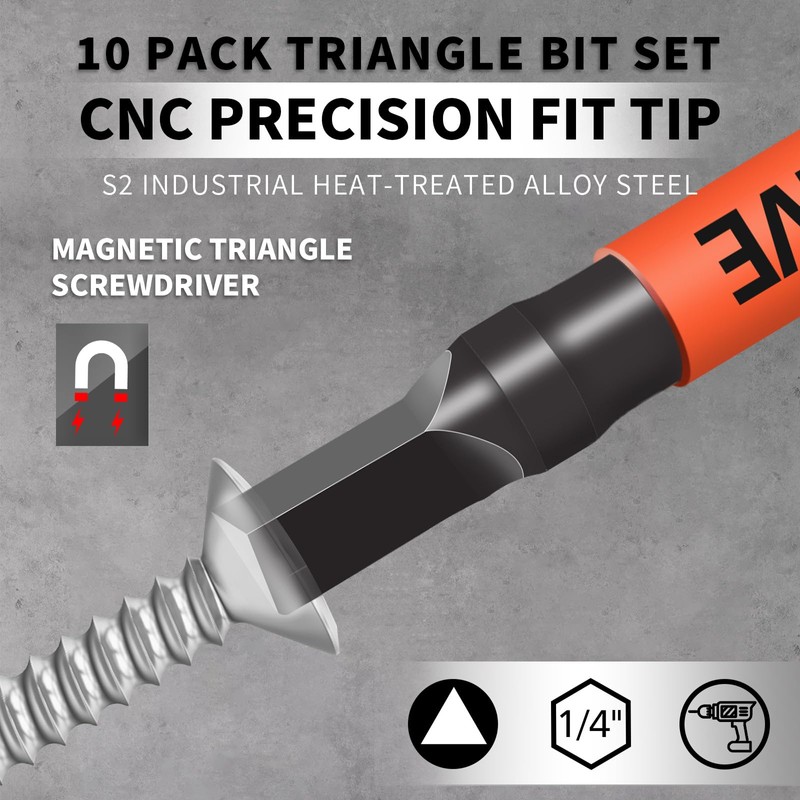 10-Pack Triangle Screwdriver Set - Premium S2 Steel Triangle Bit