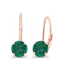 14K Yellow Gold Plated Sterling Silver 5mm Created Green Emerald May Birthstone Leverback Earrings