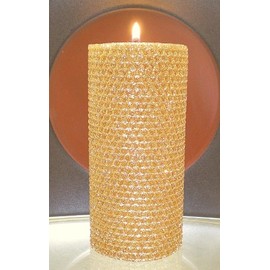 80 Hour-6 Inch Natural Beeswax Hybrid Pillar Glitter Candle, Gold Color