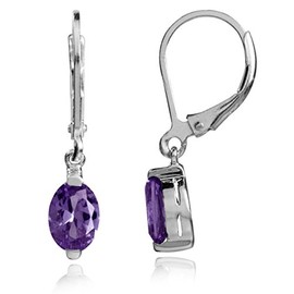 Silvershake 1.44ct. 7x5mm Petite Natural African Amethyst 925 Sterling Silver Leverback Dangle Earrings