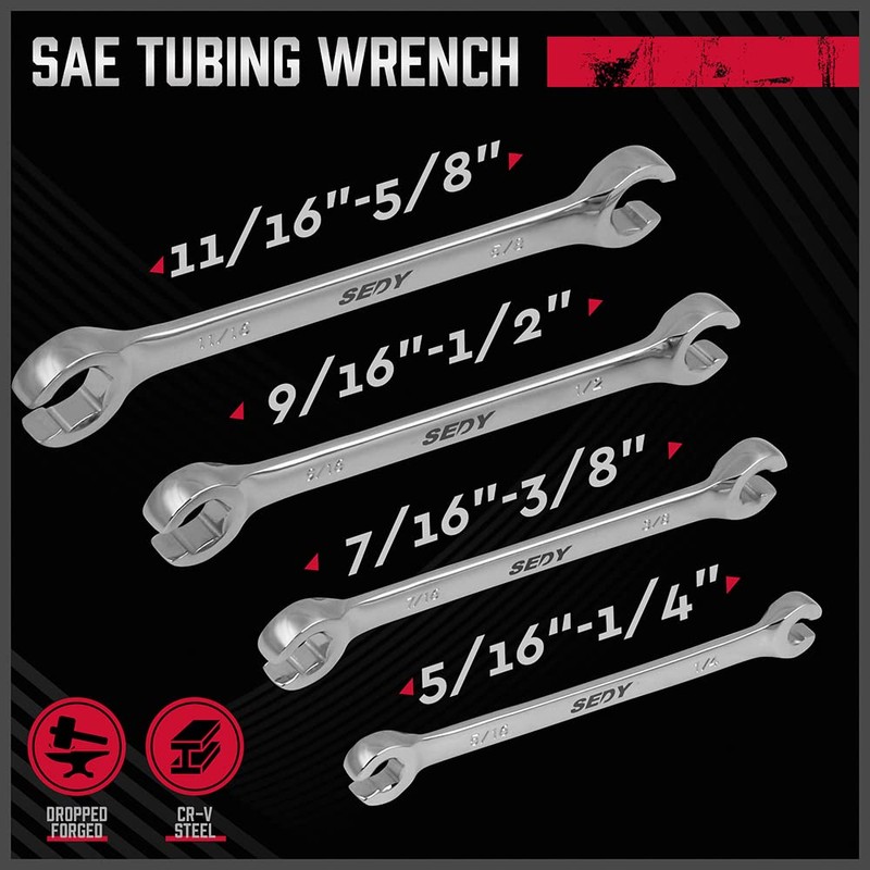 4-Piece Flare Nut Wrench Set - SAE Brake Line Wrench
