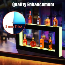 Takywep LED Lighted Liquor Bottle Shelf, Square 2-Tier 48 Inch Bar Bottle Display Shelf with Remote & App Control, 16 Colors, Wall Mounted Acrylic Liquor Shelf for Home Commercial Bar