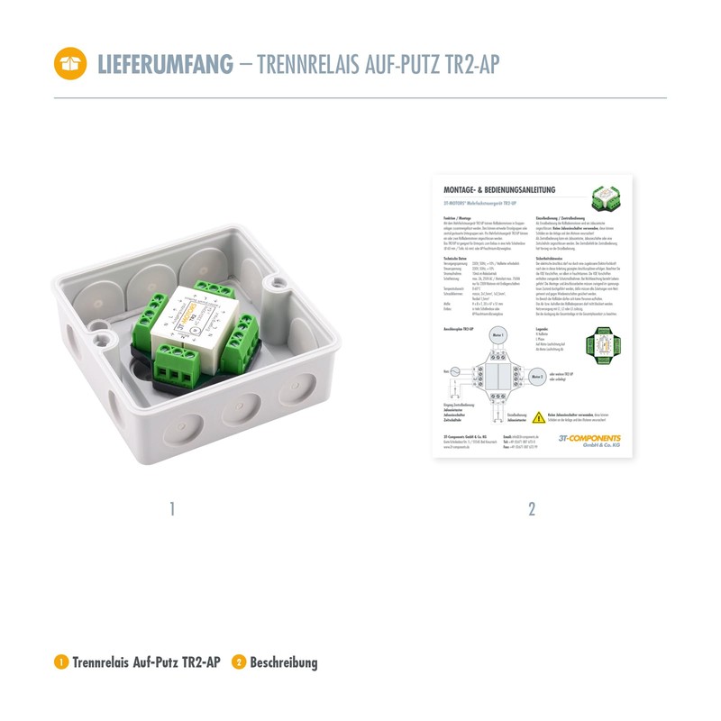 3T-MOTORS Isolating Relay TR2-AP for 2 Motors, Surface-Mounted, Roller Shutter