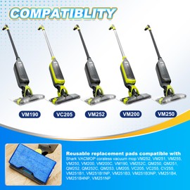 KEEPOW Reusable Vac Mop Pads Refills Compatible with Shark Vac Mop VM252 VM200 VC205 VM250 VM190, Mop Vac Pads for Hardwood Floor with Upgraded Dirt Chamber, Blue, 4+2+1 Pack
