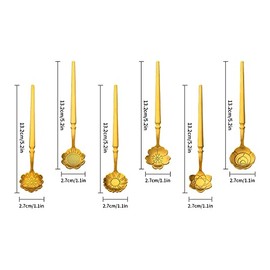Juego de 6 cucharas de flores para café, vajilla de acero inoxidable Cuchara de azúcar creativa Cuchara de café Cuchara de helado Cuchara para mezclar Cuchara para revolver Cuchara para té helado, 6 patrones diferentes (Dorado)