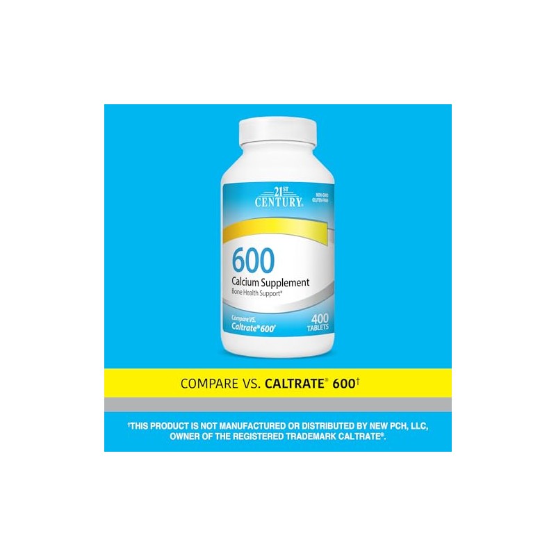 21st Century Suplemento de calcio, 600 mg, 400 unidades