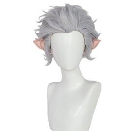 JoneTing Astarion Wig+Wig Cap+1 Pair of Elf Ears Short Silver Curly Wig for Men Anime Cosplay
