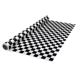 Party Essentials Heavy Duty Printed Plastic Banquet Table Roll Available in 27 Colors, 40" x 150', Black and White Checks