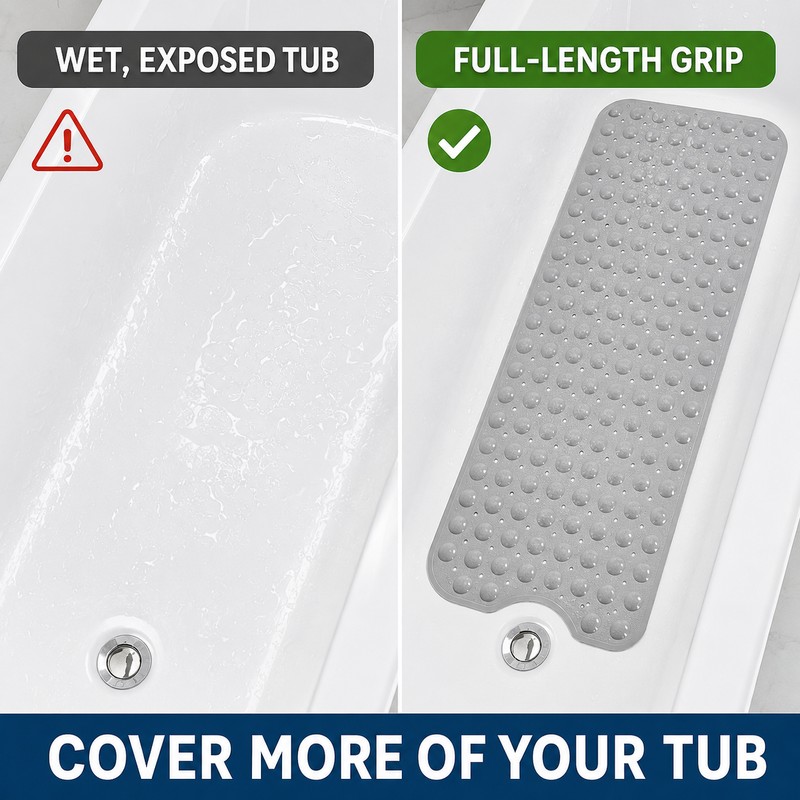 Extra Long Non-Slip Bathtub Mat with Suction Cups, 40 x