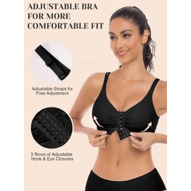 EUYZOU Post Surgery Compression Bras for Women Front Closure Mastectomy Surgical Bras Wireless with Adjustable Straps, Black M
