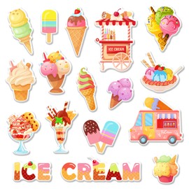 Whaline 34Pcs Ice Cream Thick Gel Clings Colorful Ice Cream Window Gel Decals Ice Cream Booth Summer Window Gel Stickers for Summer Toddlers Kids Home Classroom Ice Cream Party Supplies