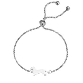 TEAMER Cute Dachshund Bracelet Adjustable Dachshund Box Chain Bracelet Stainless Steel Dachshund Lovers Animal Jewellery for Women Men, Stainless Steel