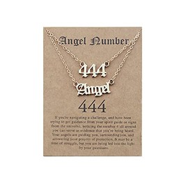 COLORFUL BLING Multilayer Angel Number Pendant Necklace Layered Y Necklace Wish Card 000 1111 111 222 333 444 555 666 777 888 999 Numerology Lucky BFF Friendship Jewelry for Women -Gold 444