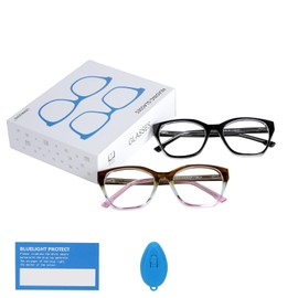 LEMASOYE 2 Packs Ladies Men's Blue Light Reading Glasses Lightweight Anti-Eye Fatigue Computer Fashion Glasses (Black + Tea Pink 1, 3, x)