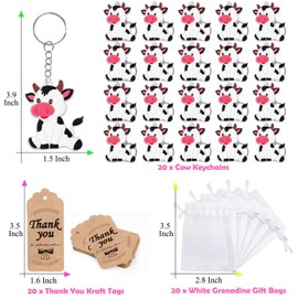 CiciBear 60 Pack Cow Party Decorations for Guests, 20 Cow Keychains, 20 Tags and 20 Gift Bags for Farm Animal Themed Baby Shower, Kids Birthday Party Favor