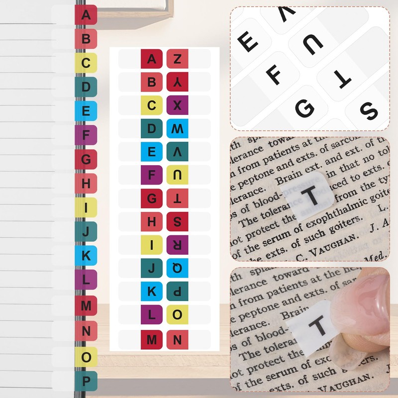 OIIKI 364PCS Alphabet Tabs, Colorful/White A to Z 26 Letters