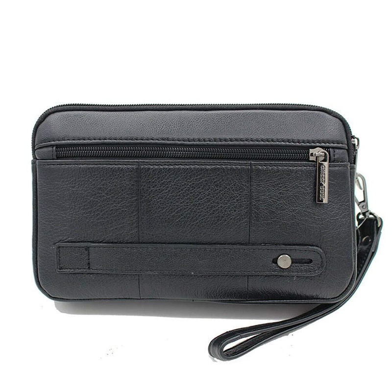 Leather Clutch Bag Wrist Purse for Men Women Travel Outdoor