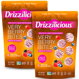 Drizzilicious Mini Rice Cakes Very Berry - Rice Crisps, Healthy Snack for Adults and Kids, Flavored Rice Cakes, Vegan, Gluten Free, Allergen Free, Only 90 Calories Per Serving - 4 oz (Pack of 2)