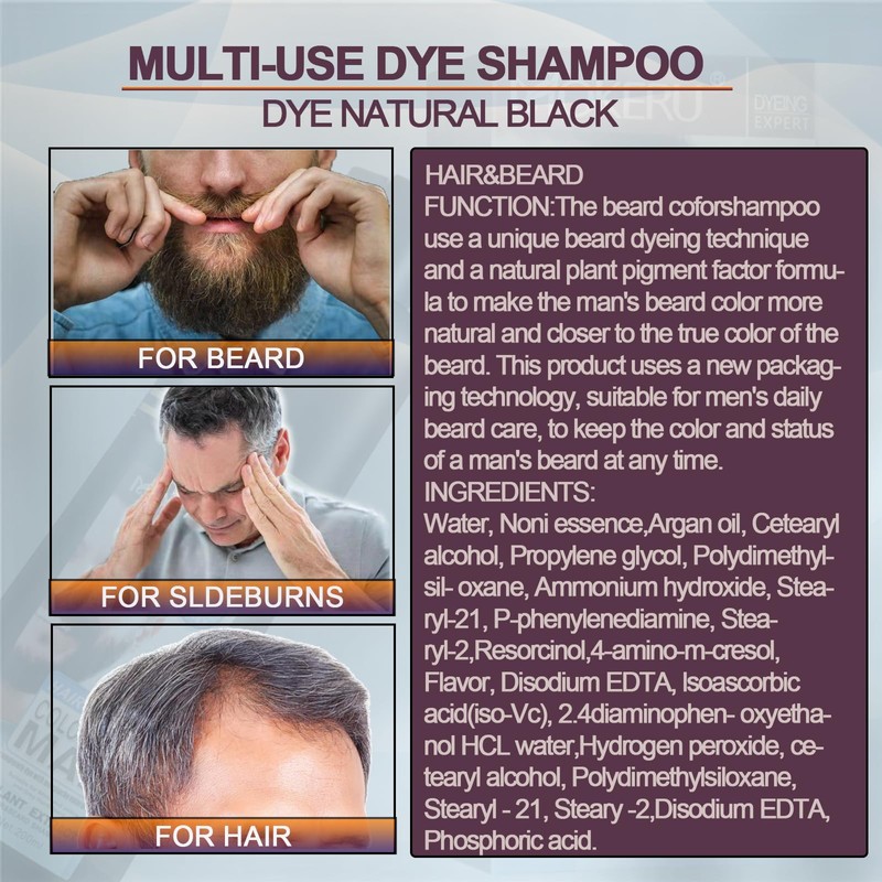 Hair & Beard Dye for Men Black, Long Lasting Beard