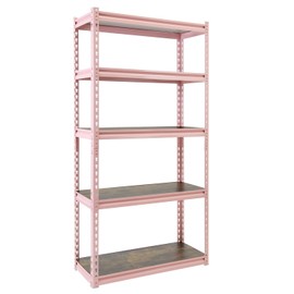 King's Rack 5-Tier Metal Boltless Storage Shelving in Pink/Wooden