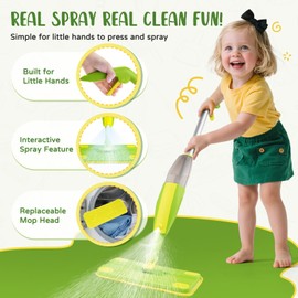 Kids Cleaning Toy Set,Mini Spray Mop Montessori Toys Pretend Play Cleaning Tool for Toddlers with Spray Mop & Kids Broom Dustpan Set Cleaning Toys Gift for Toddlers Girls Boys Age 3+