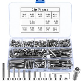 220 Pcs M6 Bolts and Nuts Sets, 304 Stainless Steel Hex Socket Button Head Cap Screws Bolts Nuts Assortment Kit, Hex Socket Machine Screws with 2 Pcs Hex Wrenches