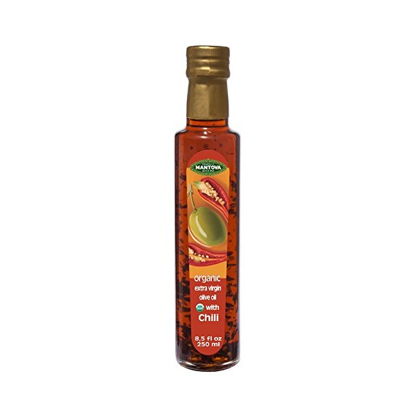 Mantova Organic Chili Flavored Extra Virgin Olive Oil 8.5 Oz, Italian Import EVOO Infused with Hot Peppers Spicy Olive Oil