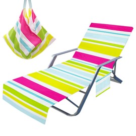 yuuzue Lounge Chair Towel Cover 82x29 Inches – Beach Chair Cover with 3 Pockets, Chaise Lounge Cover, Ultra-Soft Microfiber, Folds into Shoulder Bag for Outdoor Pool Patio Garden Courtyard Hotel