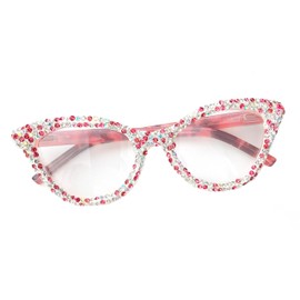 willochra Crystal Rhinestone Blue Light Blocking Reading Glasses Fashion Crystal Cat Eye Computer Readers for Women (PINK, 2.5, x)