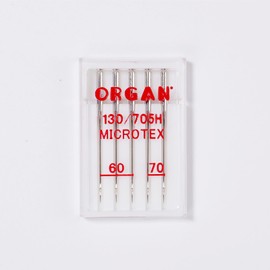 Organ Microtex Sewing Machine Needles 5-Pack, Ultra-Fine Sizes 60/8 (3pcs) & 70/10 (2pcs), for Microfiber, Silk, Precision Piecing & Topstitching, Ultra Sharp Point