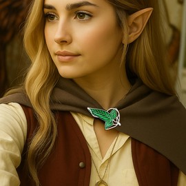 PEALICIOUS Cloak Costume Accessories Elven Leaf Brooch as Cloak Clasp for Capes Shawl Accessories, Green Brooch Pins Enamel Cloak Pin with Chain as Pendant Necklace for Movie Fans Cosplay Gifts