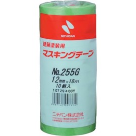 Nichiban Commercial Masking Tape Construction Masking Tape for Concrete, Aluminum Sashes, Tiles, Painted Steel Plates, Etc., 255GH-12, 0.5 inches (12 mm x 18 m) (10 Rolls)