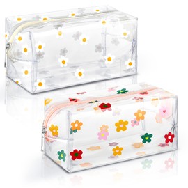 Amylove 2 Pack Cute Flower Makeup Bags Daisy Zipper Pouches Floral Pencil Pouch Portable Toiletry Pouches for Women Travel Vacation Bathroom School Organizing(Daisy)