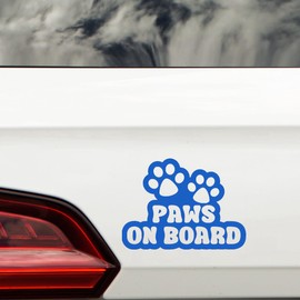 Paws On Board Pet Funny Car Sticker - Waterproof Decal - Long Lasting - Dog & Cat Gifts for Cars, Vans, Caravans, Motorhomes (Blue)
