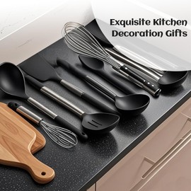 Kitchen Utensils Set Silicone Cooking, 40 Pcs Black Stainless Steel Metal, Spaghetti Spoon Cookware Utensils, Rubber Tools Nonstick Kitchenware Can Withstand Temperatures Up To 446°F, Dishwasher Safe