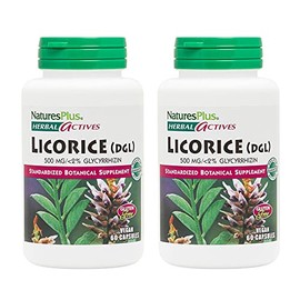 NaturesPlus Herbal Actives Licorice (DGL) 500 mg - 60 Capsules, Pack of 2 - Supports Healthy Digestion & Overall Well-Being - Vegetarian, Gluten Free - 120 Total Servings