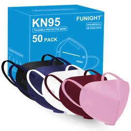 Funight KN95 Adult Masks 50 Pack 5 Layers Color Disposable Dust Masks with Filtering Efficiency≥95% Safety Breathable Mask