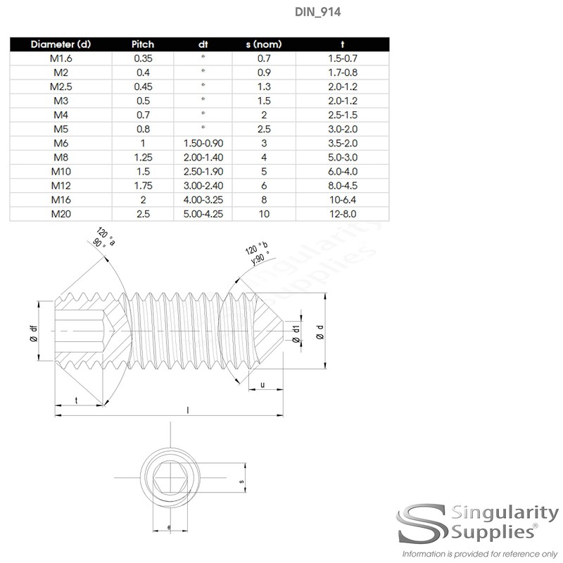 M5 (5mm x 8mm) Hex Socket Grub Screw (Cone Point)