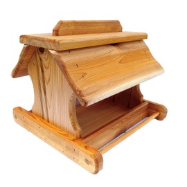 14 Inch Cedar Wood Post Mount Bird Feeder for Outdoors