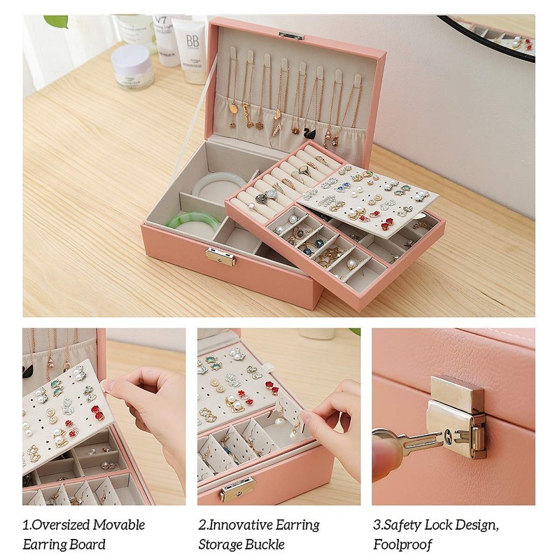 EKKONG Jewellery Box Women's Jewellery Box Travel PU Leather Jewellery