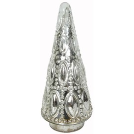 Sweet Summer Living Tabletop, Centerpiece, Decorative Christmas Tree Beaded 5.5 Inch Width X 12 Inch Height Mercury Glass Silver