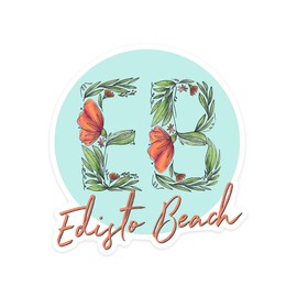 Die Cut Sticker Edisto Beach, South Carolina, Floral Abbreviation, Contour Vinyl Sticker 3 to 6 inches, (Waterproof Decal for Cars, Water Bottles, Laptops, Coolers), Large