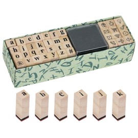 Koqye Alphabet Stamps Set - 40Pcs Wooden Letter Stamps with Ink Pad for Crafting, Decorative Rubber Stamps Kit with Storage Box DIY Card Making Supplies (Letter Stamps)