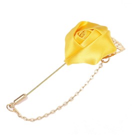 Fashion Men Rose Flower Lapel Stick Brooch Pin Satin Tassel Chain Dangling Handmade Boutonniere Pins for Suit Collar Men’s Wedding Groom Groomsman Floral Tuxedo Corsage Accessory Husband Father (Yellow)