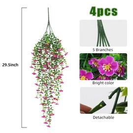 RECUTMS Artificial Flowers for Outdoors Faux Plastic Greenery Fake Shrubs for Indoor Hanging Planter Room Garden Wedding Party Summer Decorations 4Pcs UV Resistant (Purple red)