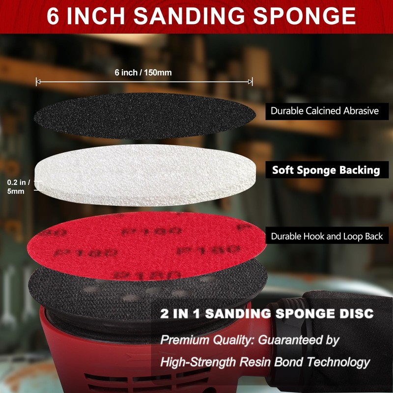 Shineboc 12Pcs 6 Inch Hook and Loop Sanding Sponge Discs