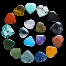Crocon Gemstone Heart Shape Puff Stones Set Pocket Crystal Healing Tumble Collection Palm Worry Stone Good Luck Set of 16 Charm Gift Craft Home Decor Size: 25 mm