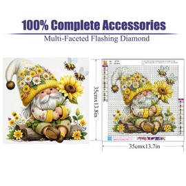 uuxsretaio 5D Gnome Diamond Painting Kits for Adults Beginner, DIY Sunflower Diamond Art Kits, Easy Diamonds Painting for Beginner,Gem Art Crystal for Home Wall Decor 14 X 14 Inch