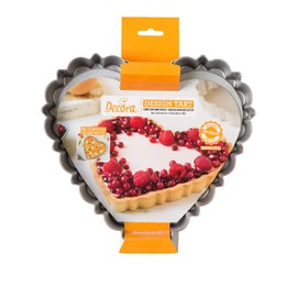 DECORA 0075056 Nonstick Fluted Heart Tart Pan 9.8 Inch x 9.1 Inch x 1.2 Inch High with Loose Removable Bottom